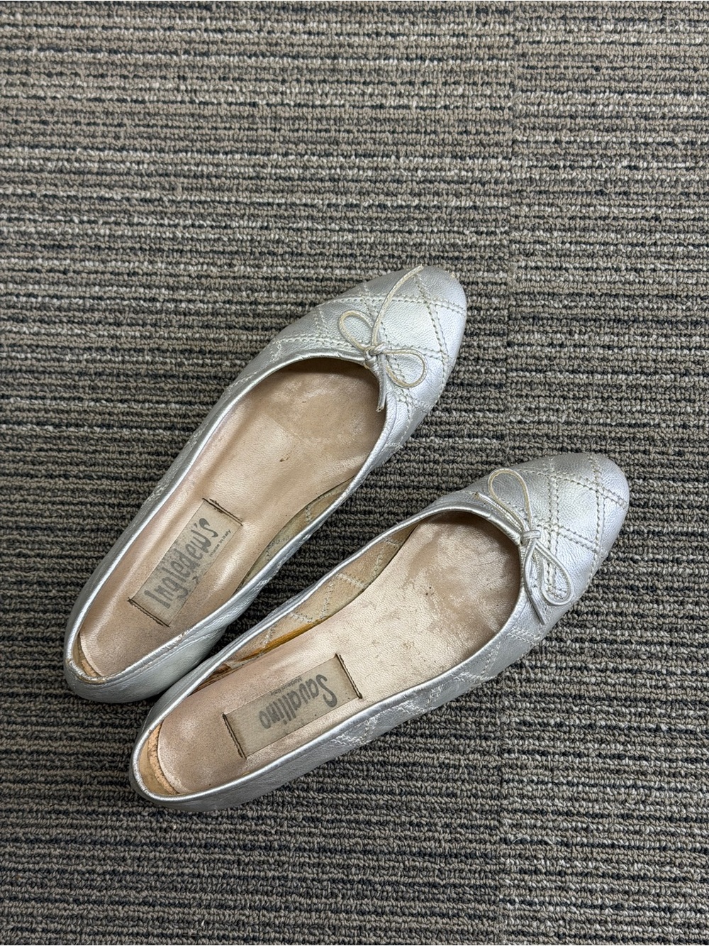 Quilted Metallic Silver Ballet Flats